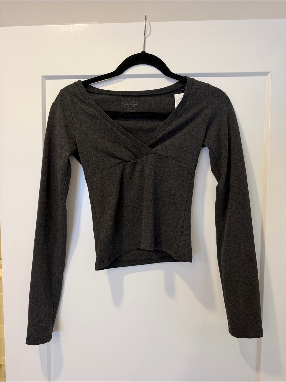 Brandy Melville Charcoal Gray Long Sleeve V-Neck Top